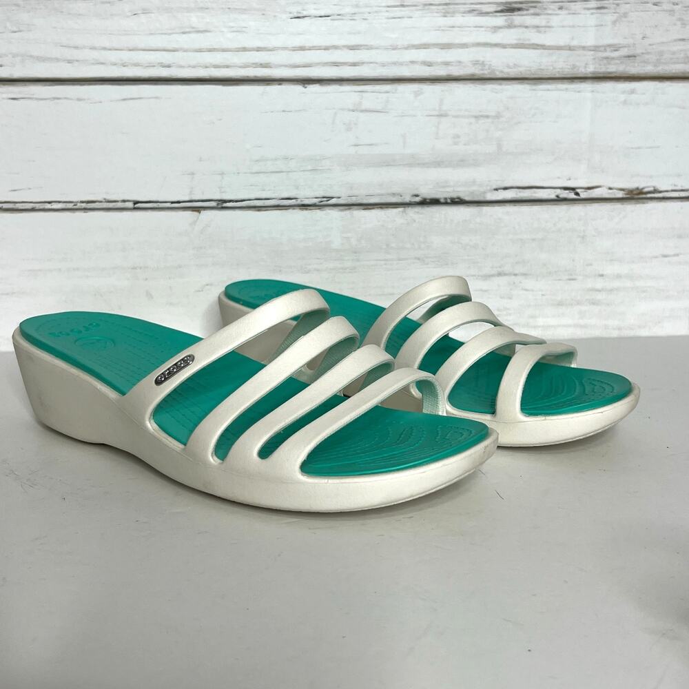 Crocs Rhonda Wedge Sandals White Shoe Size 11